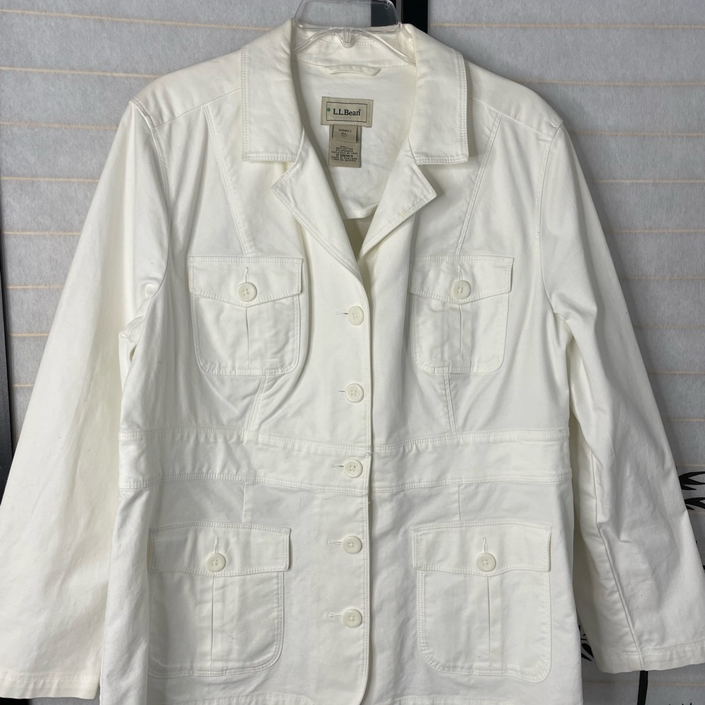 L.L. Bean Utility Field Safari Jacket Womens XL Petite Cotton White 4 pocket